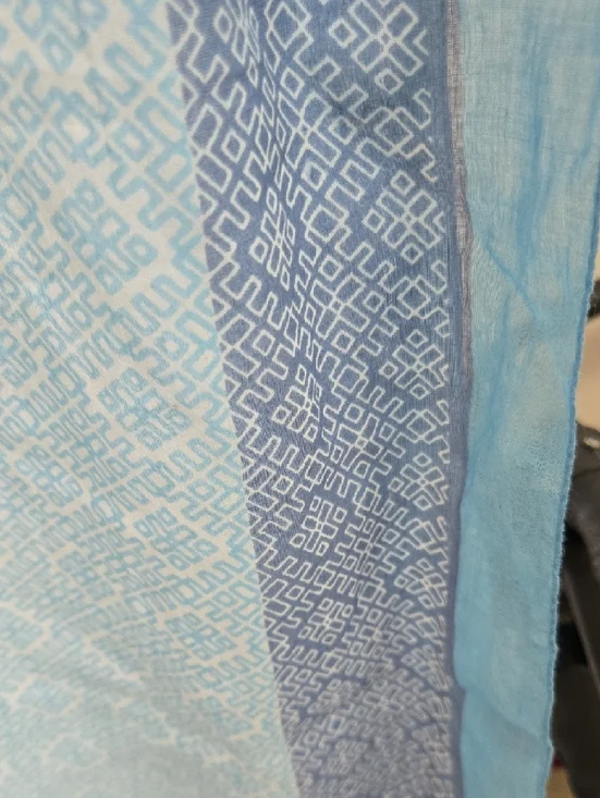 chic Blue Ombre Tassel Scarf with Geometric Print - Picture 4 of 5